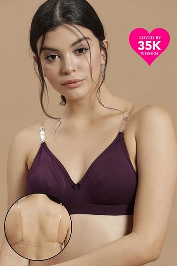 Front listing image for Invisi Non-Padded Non-Wired Full Cup Multiway T-shirt Bra in Wine Colour with Transparent Straps & Band - Cotton Rich	