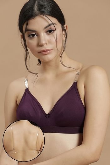 Front listing image for Invisi Non-Padded Non-Wired Full Cup Multiway T-shirt Bra in Wine Colour with Transparent Straps & Band - Cotton Rich	