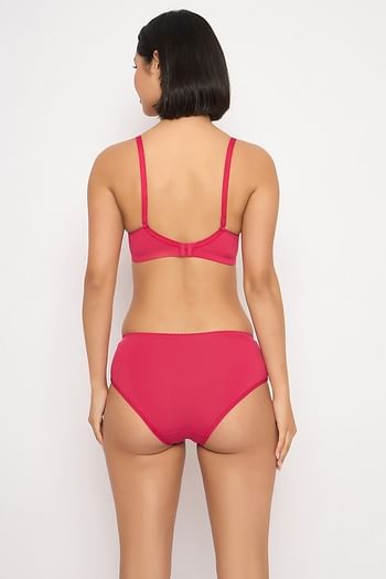 Back listing image for Padded Non-Wired Full Coverage Multiway T-shirt Bra & Mid Waist Hipster Panty in Fuschia Pink