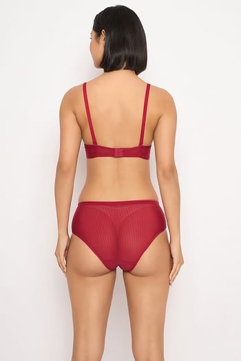 Back listing image for Padded Non-Wired Full Coverage Multiway Bra & Mid Waist Hipster Panty in Maroon	