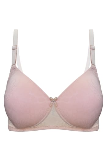 Clovia Padded Non-Wired Full Coverage Self-Patterned Multiway T-shirt Bra in Peach Colour