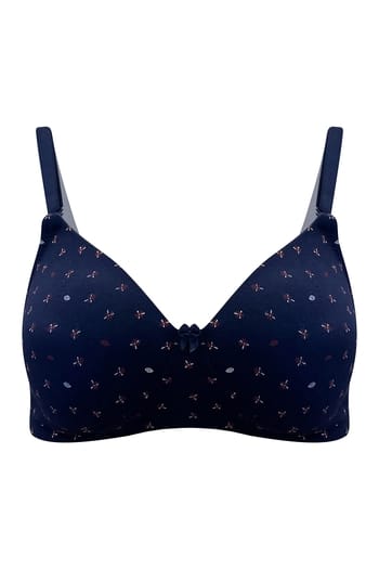 Clovia Padded Non-Wired Full Coverage Printed Multiway T-shirt Bra in Navy - Cotton