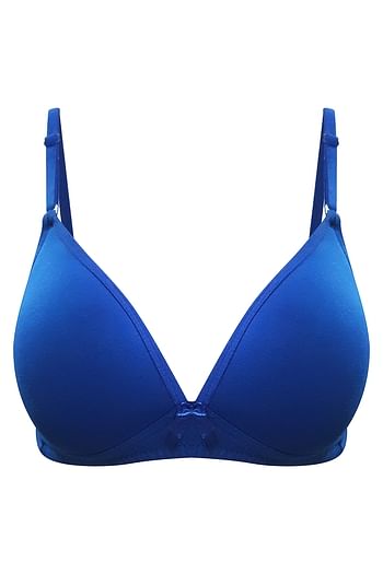Front listing image for Cotton Padded Non-Wired Plunge Multiway T-Shirt Bra In Blue
