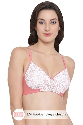 Front listing image for Padded Non-Wired Full Coverage Printed T-Shirt Bra in White