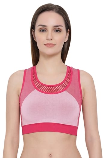 Clovia Medium Impact Padded Sports Bra with Racerback in Pink