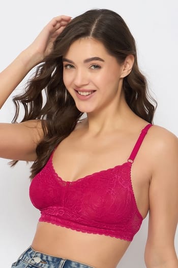 Clovia Non-Padded Non-Wired Full Coverage Bralette in Magenta - Lace