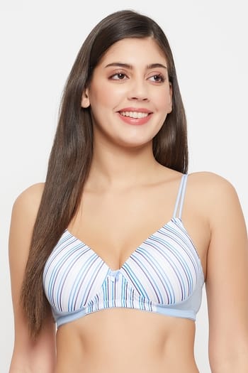 Clovia Padded Non-Wired Full Cup Striped T-shirt Bra in White
