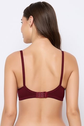 Back listing image for Padded Non-Wired Full Coverage T-shirt Bra in Maroon - Cotton Lycra