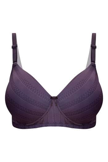 Clovia Padded Non-Wired Full Coverage Self-Patterned Multiway T-shirt Bra in Dark Purple