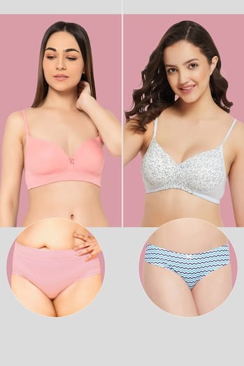 Clovia Pack of 4 - Padded T-shirt Bras and Cotton Panties