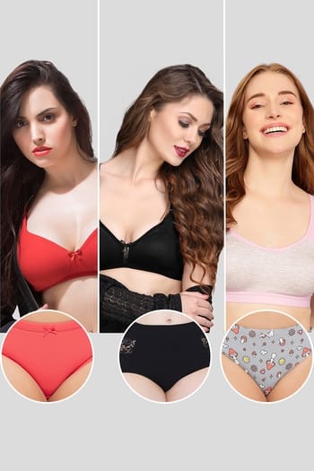 Clovia Pack of 6 Non-Padded Non-Wired Bras & Panties