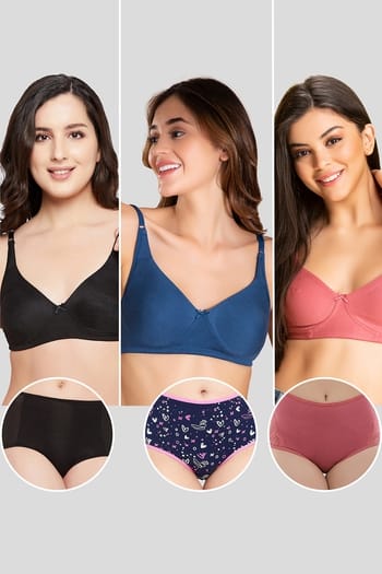 Clovia Pack of 6 Non-Padded Non-Wired Bras & High Waist Hipster Panties