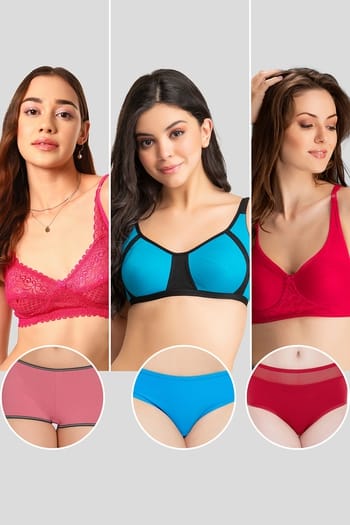 Clovia Pack of 6 Non-Padded Non-Wired Bras & Panties