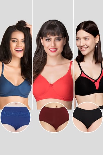 Clovia Pack of 6 Non-Padded Non-Wired Bras & Hipster Panties
