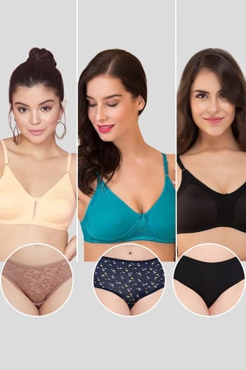 Clovia Pack of 6 Non-Padded Non-Wired Bras & Panties