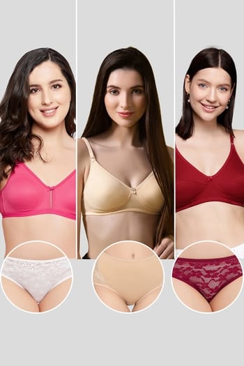 Clovia Pack of 6 Non-Padded Non-Wired Bras & Panties