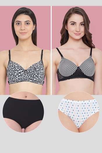 Clovia Pack of 4 Padded Non-Wired Bras & Panties