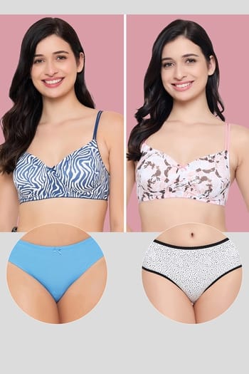 Clovia Pack of 4 Padded Non-Wired Bras & Panties
