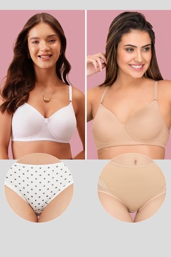 Clovia Pack of 4 Padded Non-Wired Bras & Panties