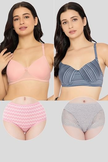 Back listing image for Pack of 4 Padded Self-Striped Multiway T-shirt Bras & High Waist Hipster Panties