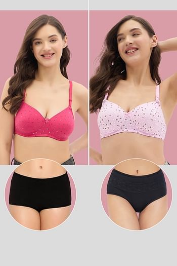 Back listing image for Pack of 4 Padded Non-Wired T-shirt Bras & High Waist Hispter Panties in Cotton