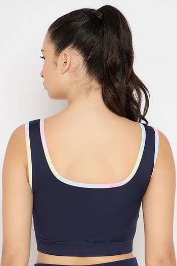 Back listing image for Medium Impact Sports Bra in Navy with Removable Cups