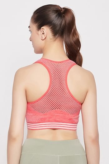 Back listing image for Medium Impact Padded Seamless Racerback Sports Bra in Peach Colour