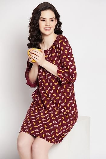 Front listing image for Dragonfly Print Short Night Dress in Multicolour - 100% Cotton