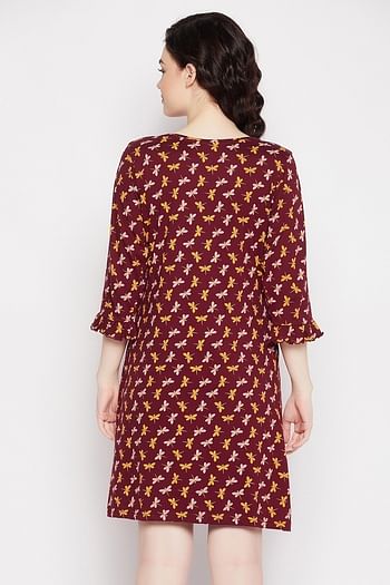 Back listing image for Dragonfly Print Short Night Dress in Multicolour - 100% Cotton