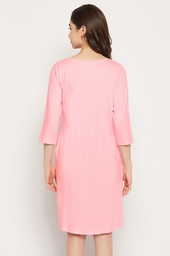 Back listing image for Cactus Print Short Night Dress in Baby Pink - 100% Cotton