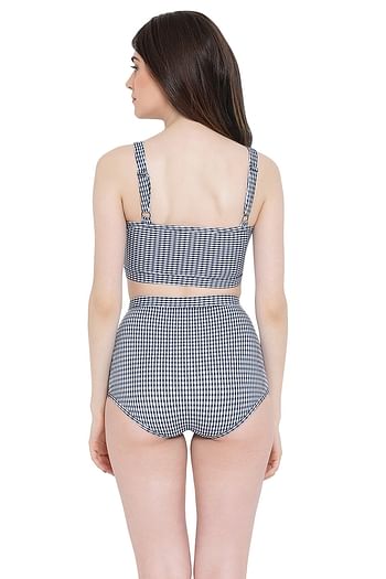 Back listing image for Checked Padded Swim Top & High Waist Bikini Bottoms In Black