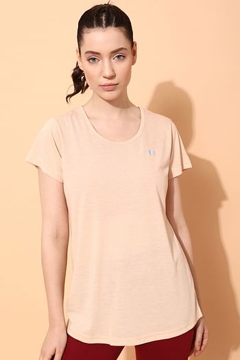 Front listing image for Comfort Fit Longline Active T-shirt in Cream Colour