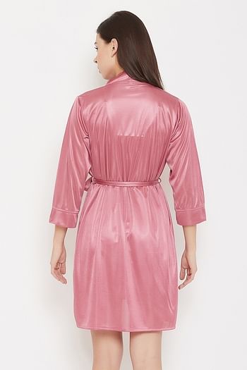 Back listing image for Chic Basic Babydoll & Robe in Peach - Satin & Lace