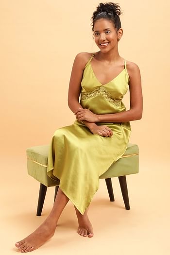 Back listing image for Chic Basic Long Night Dress in Lime Green - Satin
