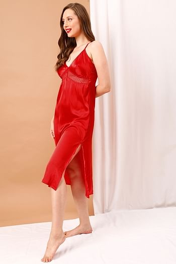 Back listing image for Chic Basic Long Night Dress in Red - Satin