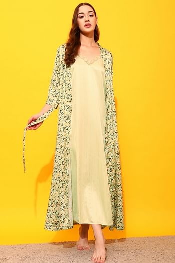 Back listing image for Chic Basic Long Night Dress & Pretty Florals Robe in Mint Green - Satin