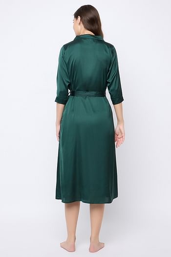 Back listing image for Chic Basic Long Robe in Dark Green - Satin