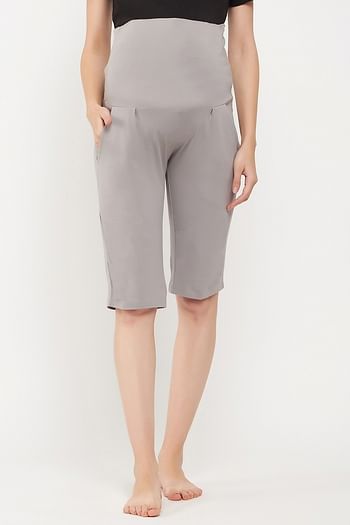 Back listing image for Chic Basic Maternity Shorts in Light Grey - Cotton