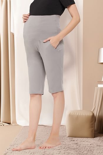 Front listing image for Chic Basic Maternity Shorts in Light Grey - Cotton