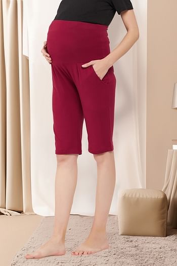 Front listing image for Chic Basic Maternity Shorts in Maroon - Cotton