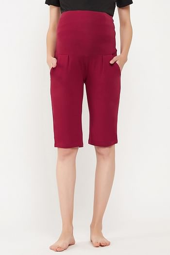 Back listing image for Chic Basic Maternity Shorts in Maroon - Cotton