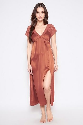 Front listing image for Chic Basic Night Dress in Brown - Satin