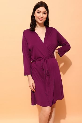 Front listing image for Chic Basic Robe in Wine color- Viscose