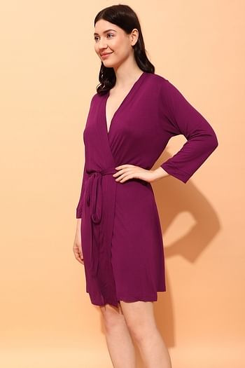 Back listing image for Chic Basic Robe in Wine color- Viscose