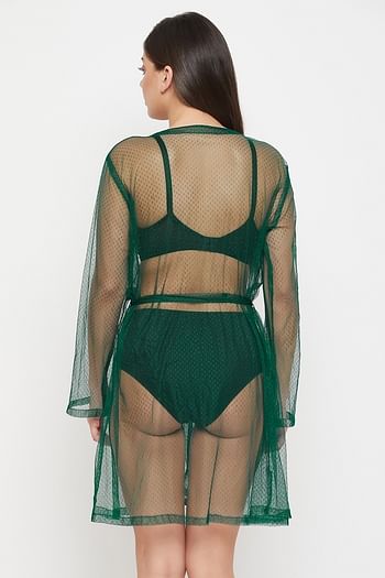 Back listing image for Chic Basic Sheer Robe in Dark Green - Mesh