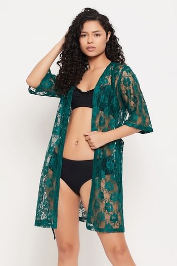 Back listing image for Chic Basic Sheer Robe in Ocean Green - Lace