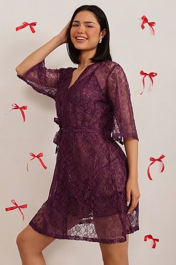 Back listing image for Chic Basic Sheer Robe in Wine - Lace	