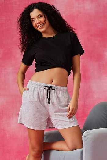 Front listing image for Chic Basic Shorts in White Melange - Cotton