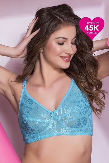 Front listing image for Jacquard Non-Padded Non-Wired Full Coverage Sexy Bra in Aqua