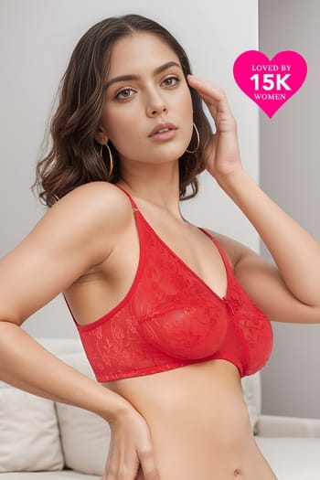 Clovia Chic Non-Padded Wirefree Full Coverage Bra In Red